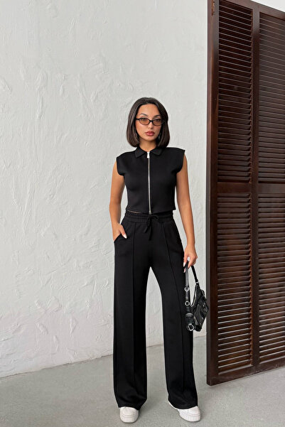 SUN BUTİK Μαύρο σετ δύο τεμαχίων με φερμουάρ