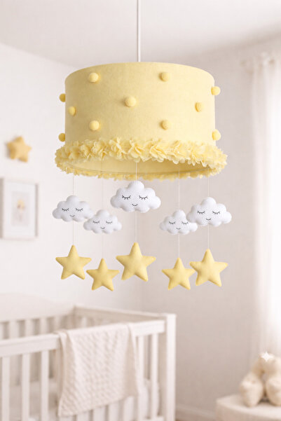 SefDen Lazer Kesim Atölyesi Bulut ve Yıldızlı Bebek Odası Avize 30x20 cm Keçe...