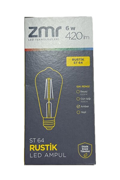 6 W Rustik Led Ampül E27 Duy Amber Işık Rengi 420lm