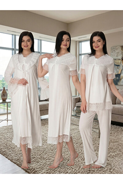 Lohusa Homewear طقم بيجامة نسائي صيفي أنيق من الدانتيل بأكمام قصيرة وأزرار من...