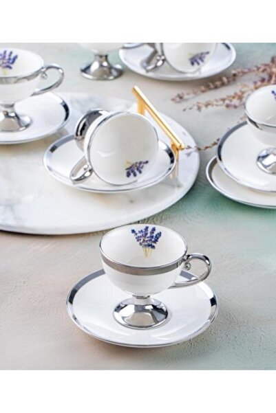 şirineşyalarım Miranda Silver 6 Kişilik Porselen Türk Kahvesi Fincan Takımı -...