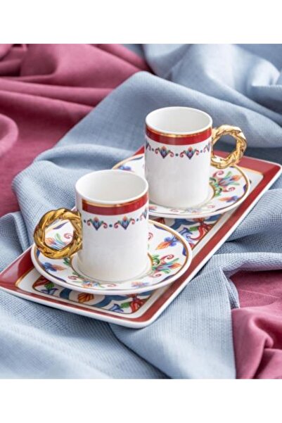 şirineşyalarım Francesca 2-Person Porcelain Coffee Cup Set - 90 ml / Claret Red