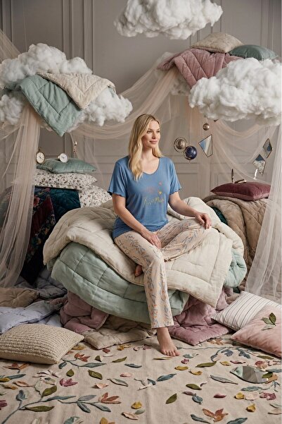 seamlife Σετ πιτζάμες Palazzo με κοντό μανίκι από βισκόζη χωρίς κουμπιά σε με...