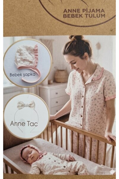 BEGONYA BEBECE KIDS Anne bebek pijama takimi lohusa set anne tac ve bebek sapka