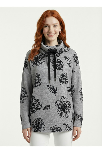 Neden Tekstil Γυναικείο φούτερ με ψηλό λαιμό και φλοράλ σχέδιο