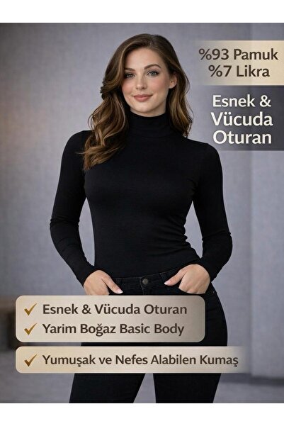 ZAGE GİYİM ZAGE KADIN YARIM BOĞAZ UZUN KOLLU %93 PAMUK LİKRALI ESNEK BASİC BODY