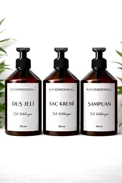 rufhomedesign Set de baie din 3 piese Gel de duș Balsam și șampon Flacon din ...