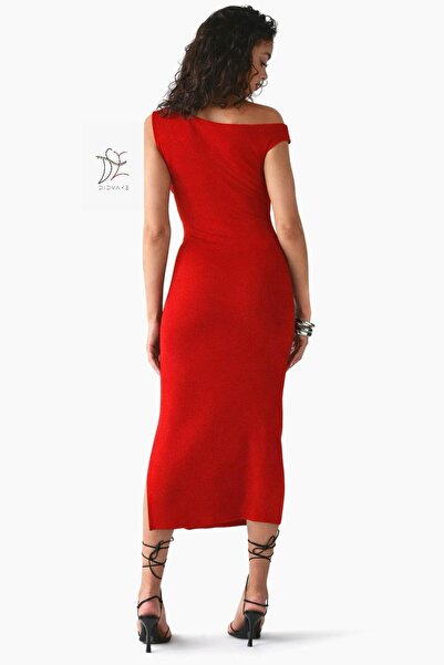 DİDVAKE Asymmetrical Neck Midi Dress