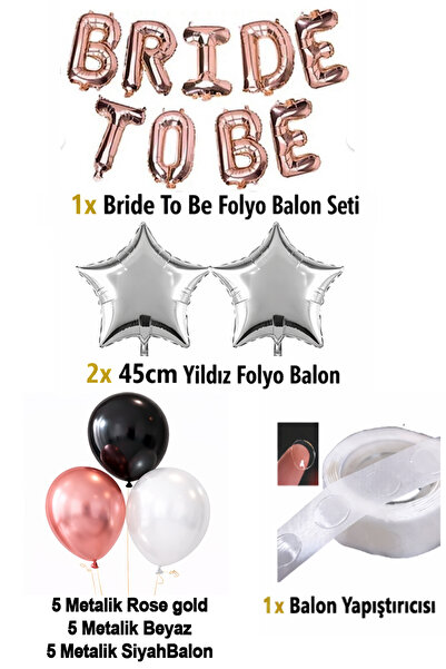 Parti dolabı Rose Gold Bride To Be Yıldız Folyo Balon Süsleme Seti Mekan Oda Bekarlığa Veda Partisi Malzemeleri