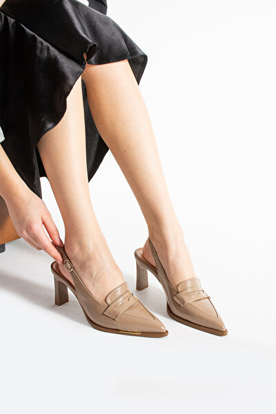 dericia shoes Aura Women's Genuine Leather Mink Patent Leather Thin Heeled Po...