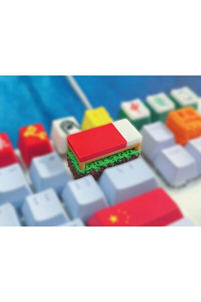 tredblock Minecraft Yatak Keycap – Toprak Blok Üstünde Kırmızı Yatak Tasarıml...