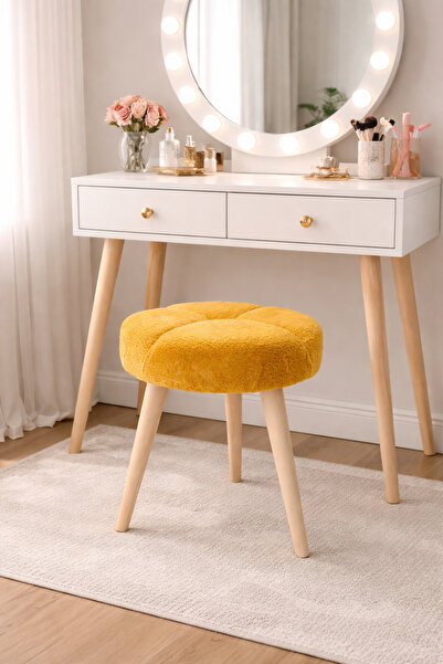 MervishDecor Ahşap Ayak Dekoratif Baklava Desenli Puf Tabure Bench Koltuk San...