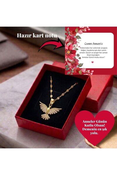 Pigna Aksesuar Anneler Günü Hediyesi Gold Anka Kuşu Çelik Kolye - Özel Kutulu...