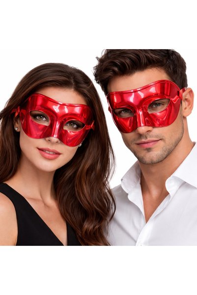 NW NessiWorld Metalized Shiny Party Mask Red Color 16X7 cm