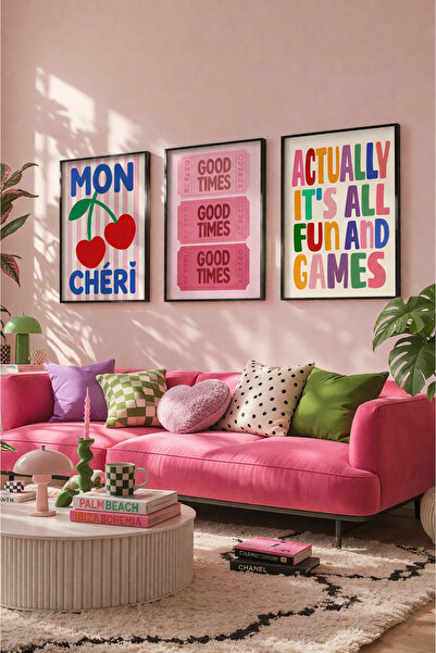 STARYUNA Σετ τριών τραπεζιών με μαύρο ξύλινο πλαίσιο, πολύχρωμη τυπογραφία κα...