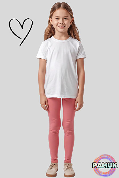 United Fabrics Pembe Çocuk Tayt - Yumuşak Esnek Rahat Pamuklu Terletmez Kız Ç...