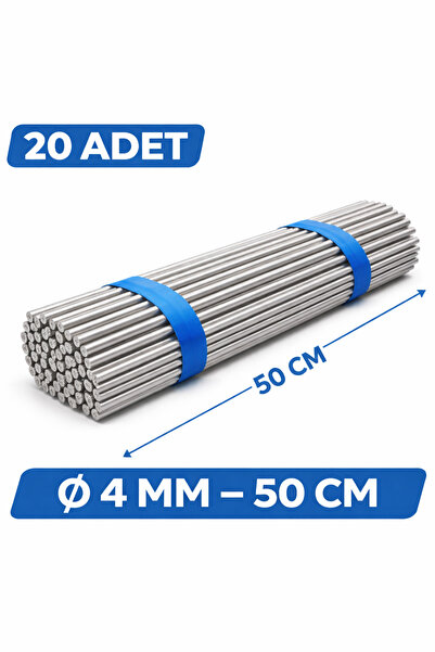 Home 20 Adet 4 mm Çap Dolu Demir Mil 50 cm Çelik Çubuk Seti Metal Çubuk Paket