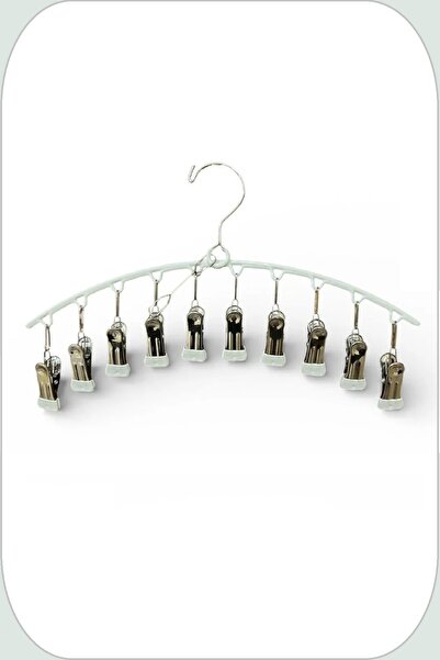 handanca Çoklu Şal Askısı, Metal Mandallı Şal Askısı, 10 Mandallı Askı, Beyaz...