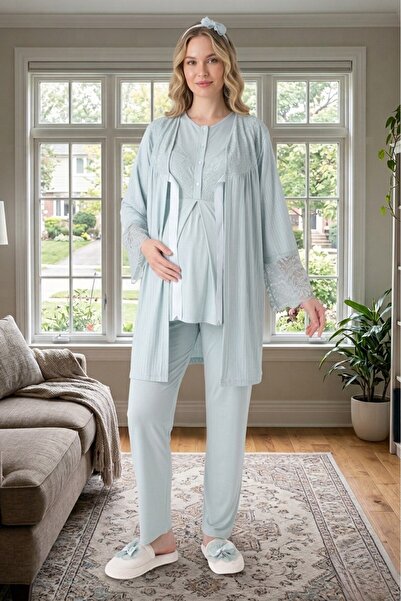 Lohussa Νέα σεζόν Σετ πιτζάμες εγκυμοσύνης με δαντέλα ζακάρ, λεπτομερή καλοκα...