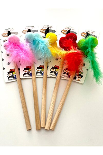 EFSANE PET Cat Play Fishing Rod with Pom-Poms and Feathers