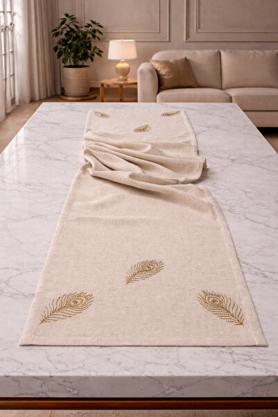 desicap Luna Collection Feather Patterned Runner Tablecloth 40X140