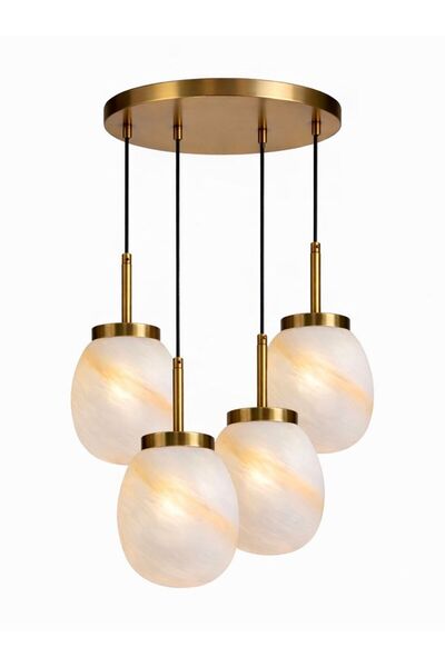 ecodesignline Melora Cam Sarkıt Avize | Modern Krem Mermer Desenli Cam |4’lü ...