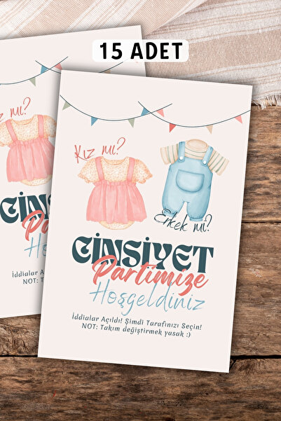 Metranya Cinsiyet Belirleme Partisi Masa Kartı, 15 Adet Baby Shower Kız mı Er...