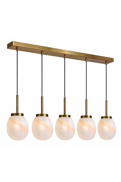 ecodesignline Melora Cam Sarkıt Avize | Modern Krem Mermer Desenli Cam |5li y...