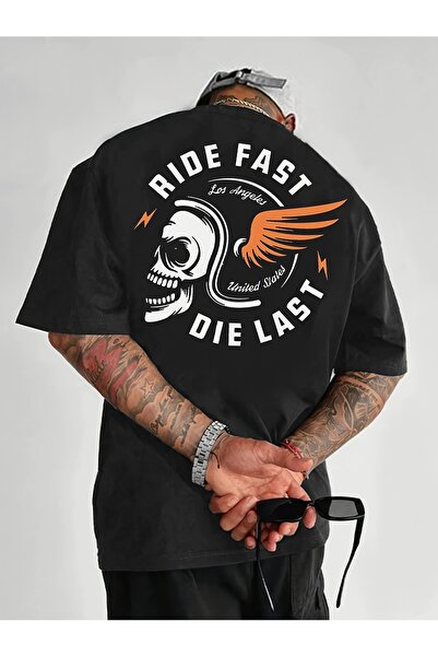 yiou trendy clothing تي شيرت رجالي بطبعة جمجمة بتصميم "Ride Fast" - تي شيرت ص...