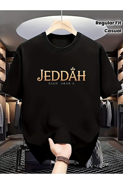 yiou trendy clothing قميص رجالي أسود بأكمام قصيرة يتميز بطباعة باللغتين العرب...