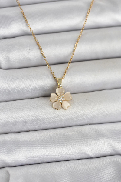 Clariss 316L Steel Chain Gold Color Clover Model Women's Necklace