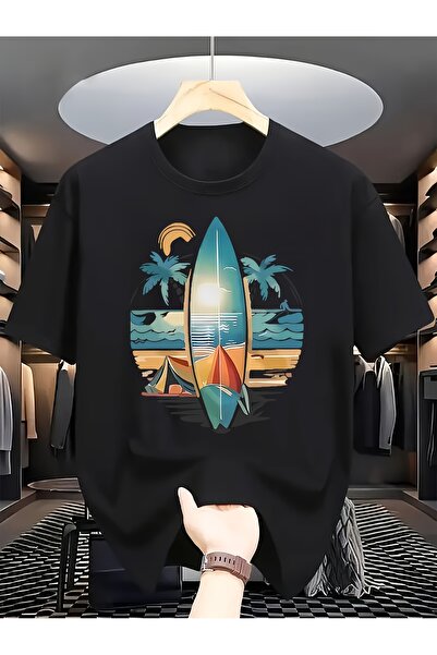 yiou trendy clothing قميص رجالي بطبعة شاطئية استوائية وتصميم لوح ركوب الأمواج