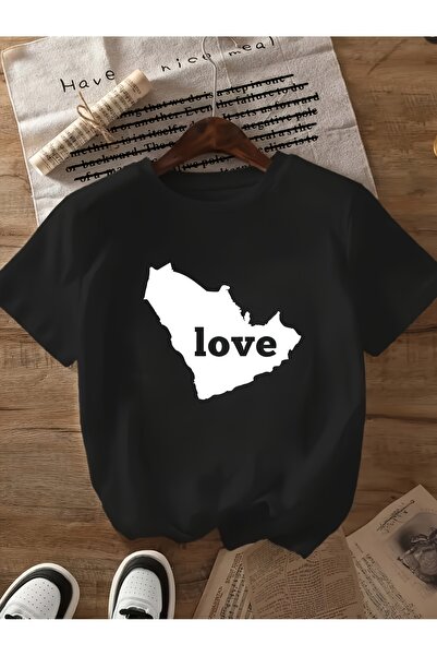 yiou trendy clothing تي شيرت أسود بأكمام قصيرة مع خط تخطيطي أبيض للخريطة وكلم...