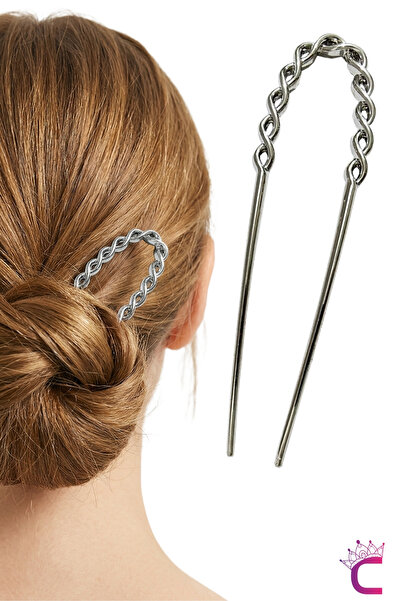 Cinderella Twist Model French Pin Women's Silver Metal Bun Clip 12.5cm - Mode...