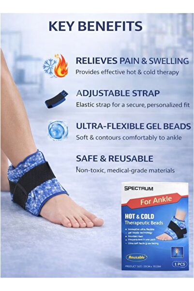 Spectrum Ankle Hot & Cold Gel Pack 25x15.5cm Reusable Ice & Heat Compress Therapy Wrap Support Strap