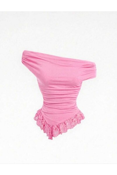 EVOA Γυναικεία μπλούζα με λεπτομέρειες από τούλι και ασύμμετρο κορδόνι στο λα...