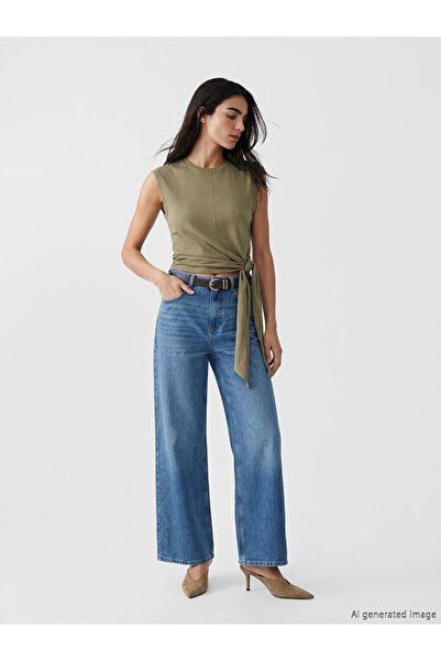 LC Waikiki Wideleg Women's Jeans Trousers with Belt on the Waist