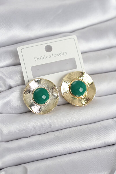 Nehir Stylish Vintage Model Green Gold Color Brass Women Earrings Teachers Mo...