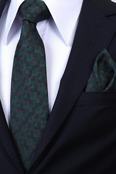 Esgue Χειροποίητη γραβάτα με γεωμετρικό μικροσχέδιο 8 εκ. σε πράσινο και κόκκ...