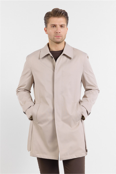 İmza Σκούρο Μπεζ Παλτό με Γιακά Πόλο, Απλό, Κλασική Εφαρμογή Άνεσης 1006260151