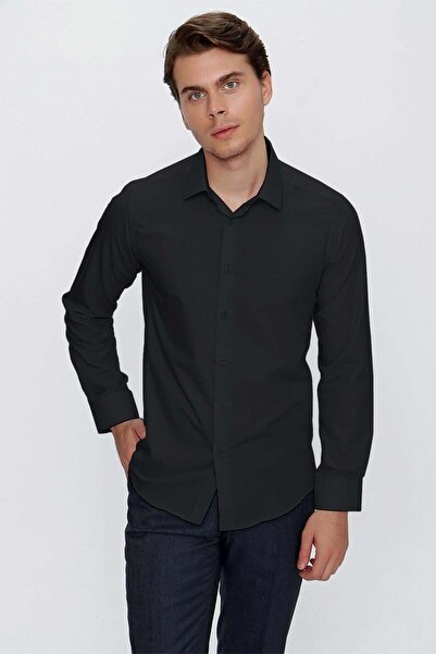 İmza Μαύρο Κλασικό Πουκάμισο με Γιακά, Μακρυμάνικο, Χωρίς Τσέπες, Στενή Γραμμ...