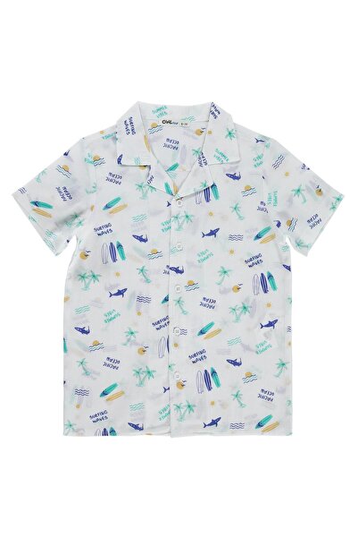Civil Boys Πουκάμισο με στάμπα Shark Palm για παιδιά 6-9 ετών - Λευκό