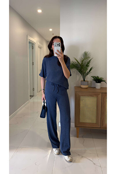BİRCANÇİL Zr Caroline Navy Blue Short Sleeve Trouser Suit