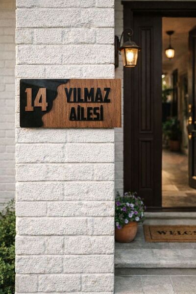 MODAT Kişiye Özel Ahşap-Pleksi Kapı İsimliği – 10x20 cm MDF Dekoratif Kapı Tabelası