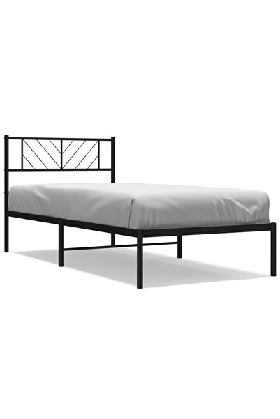 vidaxl Metal bed frame with headboard, black, 90x190 cm