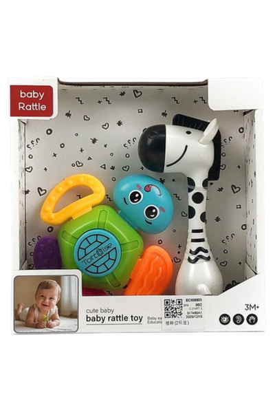 OEM Σετ 2 κουδουνίστρων για μωρά, βάτραχος και ζέβρα, 3 μηνών+