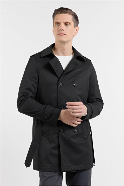 İmza Μαύρο Μονόχρωμο Παλτό με Γιακά, Κλασική Εφαρμογή Comfort Fit 1006260150