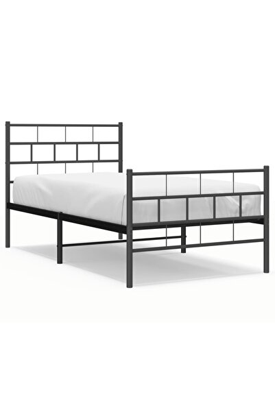 vidaxl Cadru pat metalic cu tăblii de cap/picioare, negru, 107x203 cm