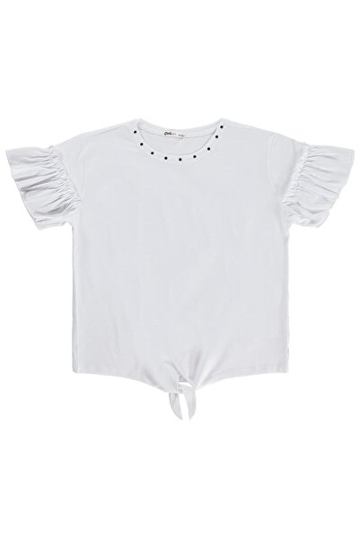 Civil Girls Μπλουζάκι για παιδιά 10-13 ετών με δέσιμο μπροστά και πέτρες - Εκρού