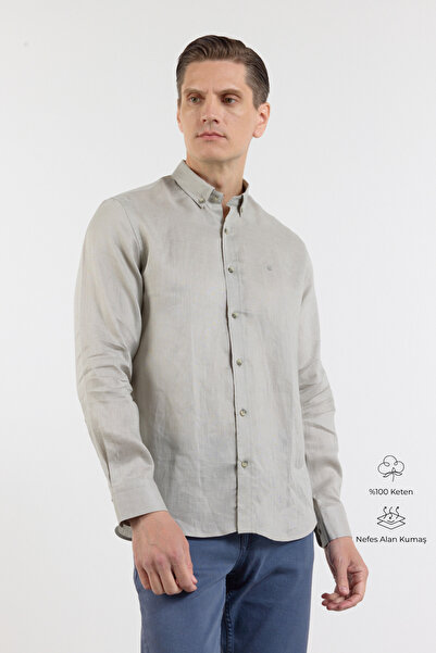 İmza Πουκάμισο από λινό βιζόν με κουμπιά στο γιακά, μακρύ μανίκι, χωρίς τσέπε...